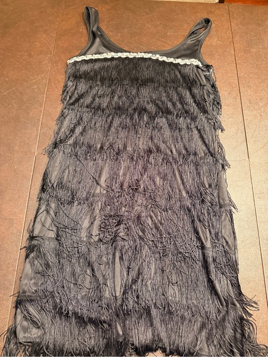 Spirit Other - Flapper Halloween costume Black Fringe Midi Skirt with Decorative Trim